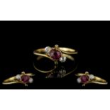 Antique Period - Attractive 18ct Gold Ruby and Diamond Set Dress Ring.