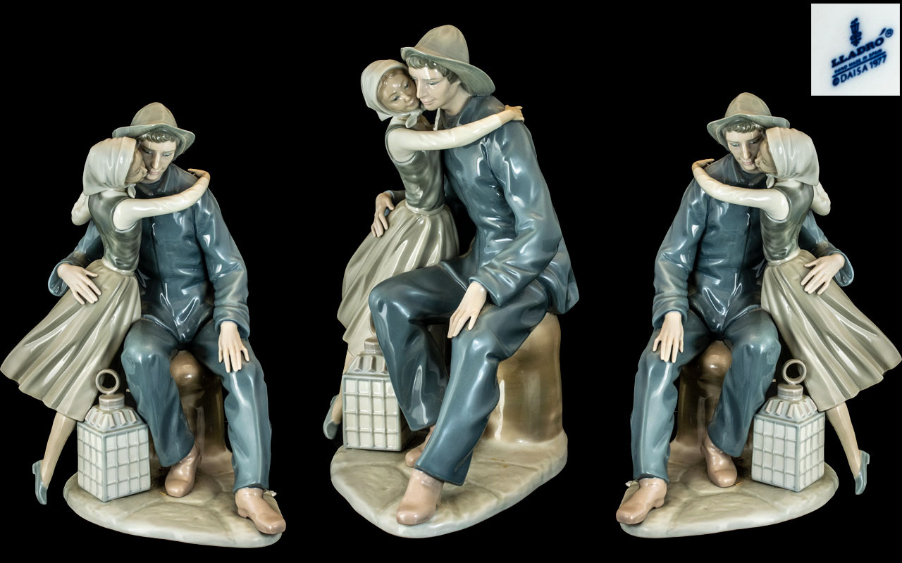 Lladro - Large and Impressive Hand Painted Porcelain Figure - Titled ' The Kiss ' Fisherman and His