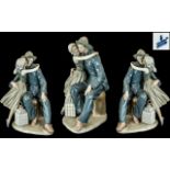 Lladro - Large and Impressive Hand Painted Porcelain Figure - Titled ' The Kiss ' Fisherman and His