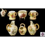Royal Worcester Collection of Hand Painted Blush Ivory Ceramic Jugs,