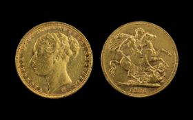 Queen Victoria Young Head - St George 22ct Gold Full Sovereign. Date 1886, Melbourne mint.