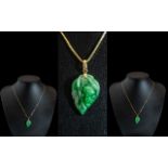 Top Quality 18ct Yellow Gold Extremely Finely Carved Apple Green Jade Pendant in the form of a