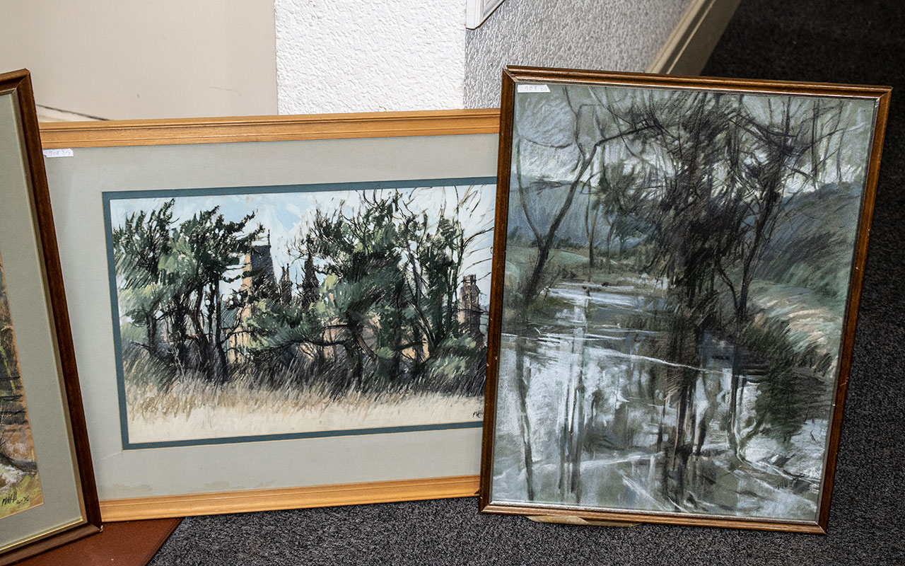 Peter M Hicks (1937-) Three Original Mixed Media Works on Paper, woodlands country type scenes. - Image 3 of 3
