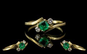 18ct Gold Excellent Quality Emerald and Diamond Set Ring. Full hallmark for 750 - 18ct.