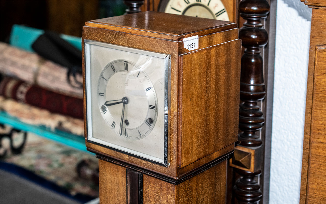 Art Deco Granddaughter Clock, teak casi - Image 4 of 4