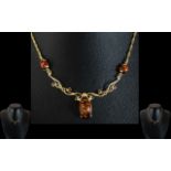 Ladies 14ct Gold Pleasing Amber Set Neck