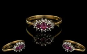 Ladies 9ct Gold Attractive Ruby And Diamond Set Ring Full Hallmark For 9.325. Ring Size M. Weight 2.
