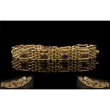 Antique Period - Attractive 9ct Gold and Amethyst Set Bracelet, Wonderful Rich Colour.