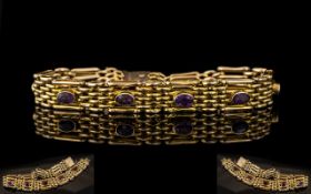 Antique Period - Attractive 9ct Gold and Amethyst Set Bracelet, Wonderful Rich Colour.