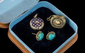 Small Collection of Victorian Jewellery, comprising a blue enamelled locket with a star pattern,