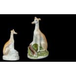 Staffordshire 19th Century Pearl-Ware Figure of a Whippet with Hare In a Seated Position - Please