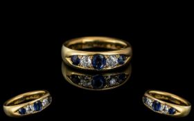 18ct Gold Superb Quality 5 Stone Diamond & Sapphire Set Ring. Full hallmark for 18ct - 750.