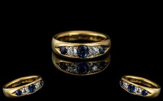 18ct Gold Superb Quality 5 Stone Diamond & Sapphire Set Ring. Full hallmark for 18ct - 750.