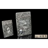 Edwardian Period Superb Hinged Sterling Silver Card Case, Monarch of the Glen,