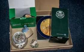 Box of Collectibles including a Thomas Webb 10'' flared vase, a boxed set of Pimpernel Peacock table