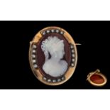 A Mid Victorian Period Stunning & Impressive 15ct Gold Mounted & Carved Hard Stone Cameo,