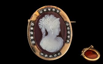 A Mid Victorian Period Stunning & Impressive 15ct Gold Mounted & Carved Hard Stone Cameo,