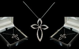9ct White Gold Diamond Set Cross, set with round brilliant cut diamonds,