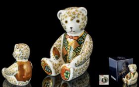 Royal Crown Derby Signed Limited Edition Porcelain Paperweight Regal Goldie Teddy Bear,