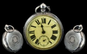 Victorian Period Large Sterling Silver Open Faced Pocket Watch, Lever Escapement.