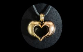 Large 14ct Two Tone Heart Pendant, unmarked, tests 14ct. Approx 1.75" x 1.75". Gross weight 11.