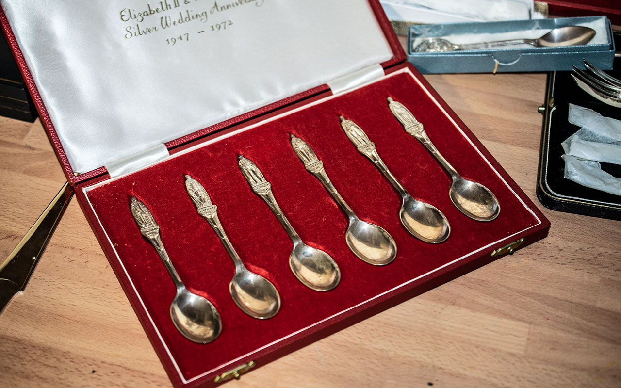 A Collection Of Boxed Flatware To Include, Six Silver Cake Forks, Six Silver Teaspoons, - Image 2 of 2