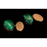Gents Pair of 9ct Gold Malachite Cufflinks marked 9.375. Weight 10.4 grams. Very good condition.
