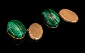 Gents Pair of 9ct Gold Malachite Cufflinks marked 9.375. Weight 10.4 grams. Very good condition.