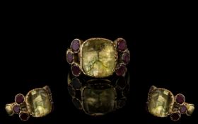 Mid Century 19th Century 1850's 9ct Gold Garnet/Citrine Coloured Stone Set Ring, old design setting.