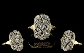 Ladies 18ct Gold Attractive Diamond Set Ornate Dress Ring. not Marked but Tests 18ct. The Diamond of