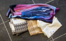Collection of Four Vintage Ladies Scarves including a large cream and gold scarf,