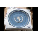 Wedgwood Blue Jasper HM The Queen Silver Jubilee Plate, 1952 - 1977. In original box.