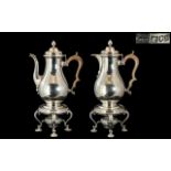 Superb Quality And Impressive Large Pair Of Sterling Silver Coffee Pot With Burner/Stand And Water
