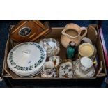 Box of Collectibles, comprising Crown Devon Widdicombe Fair tankard, Kent bone china cups, saucers