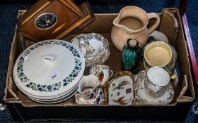 Box of Collectibles, comprising Crown Devon Widdicombe Fair tankard, Kent bone china cups, saucers