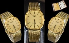 Longines - Gents 1980's Slim line Gold Tone Quartz Wrist Watch, With Integral Bracelet,