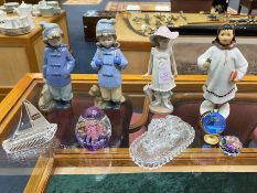 A Collection of Ceramics and Glass including 4 Figures to include a pair of Nao figurines of a boy,