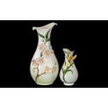 Two Graff Porcelain Vases With Applied Floral Decoration In Pink, Browns And Greens.