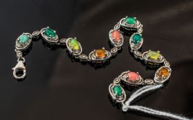 Multicoloured Opal Line Bracelet, the beautiful oval cut cabochon,