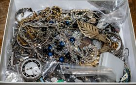 Box of Costume Jewellery, comprising beads, crystal necklaces, brooches, bangles, chains, watches,