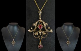 Antique Period - Exquisite and Superb 9ct Gold Open Worked Pendant - Brooch.