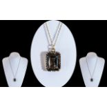 Attractive 9ct Gold Mounted Large Smokey Topaz Set Pendant With Attached Fancy 9ct Gold Chain