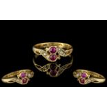 Edwardian Period - Exquisite 18ct Gold Rubies and Diamonds Set Ring.