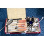 Collection of Silver Plate Items. Includes Boxed Set of 6 Knives with Salmon Colour Handles In