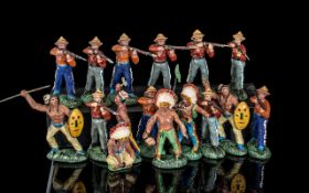 A Good Collection Of Antique Handpainted Indians Military Type Toy Figures / Soldiers.