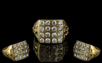 18ct Gold Diamond Signet Ring, set with 16 round modern brilliant cut diamonds,