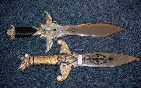 Two Heavy Good Quality Oriental Fantasy Decorative Display Daggers,