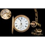 Swiss Made - Superb 10ct Gold Plate Full Hunter Pocket Watch with Attached Watch Chain.