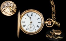 Swiss Made - Superb 10ct Gold Plate Full Hunter Pocket Watch with Attached Watch Chain.