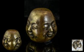 Japanese 4 Faced Okimono - Depicting 4 Faces of all Different Moods.